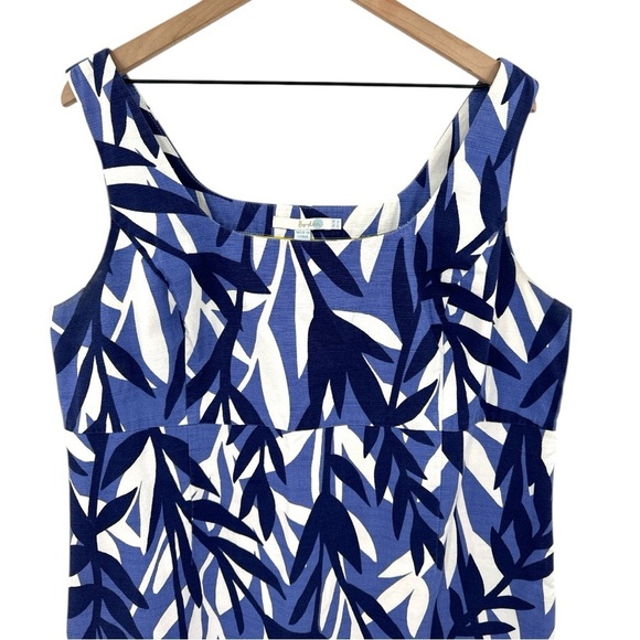 Boden Savannah Leaf Print Cotton Sheath Dress -Blue / White -Size 16 Long / Tall - Picture 3 of 6